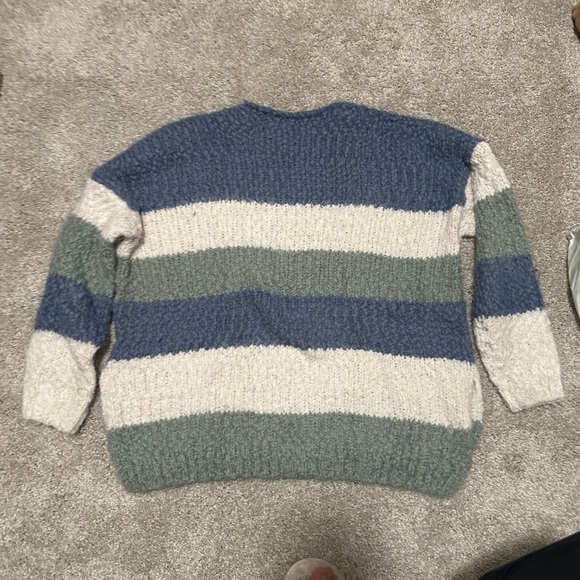 Green, blue and cream striped fuzzy sweater - Picture 4 of 5